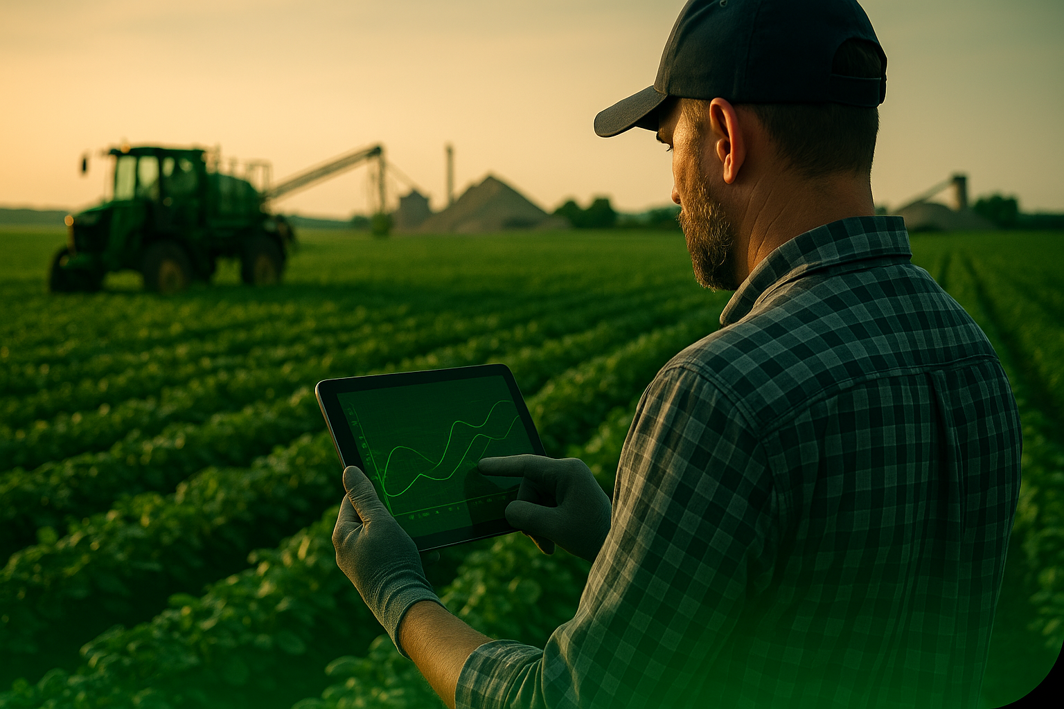 Produtor analisando lavoura com tablet